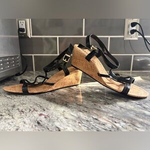 Vaneli Black Patent Leather Cork Wedge Sandals - Women’s Size 12 - Like New